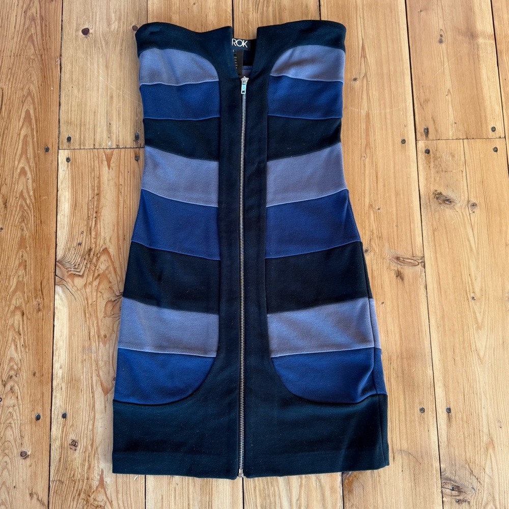 Colorblock Navy, Black and Gray Strapless Dress